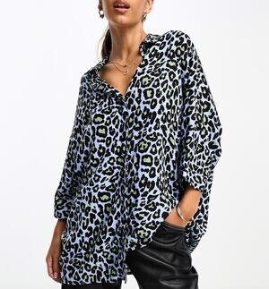 Asos Design Curve Oversize Leopard Print Button Up Shirt sz US 14